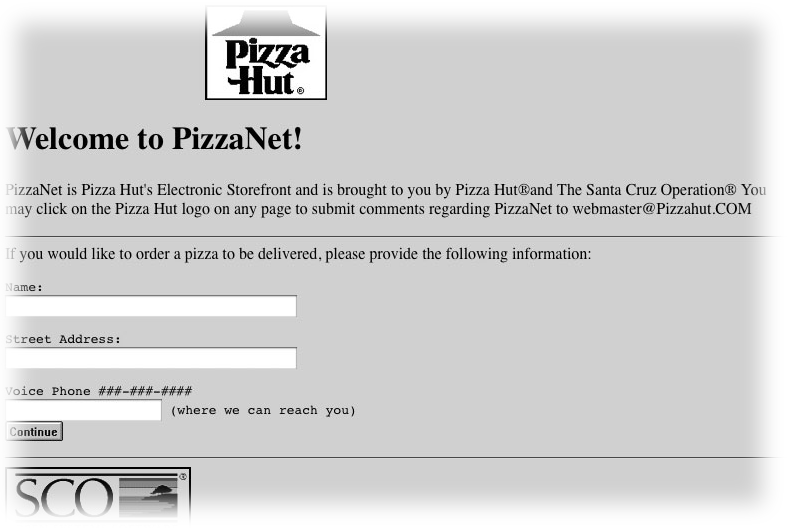 Página de Pizza Hut en 1994