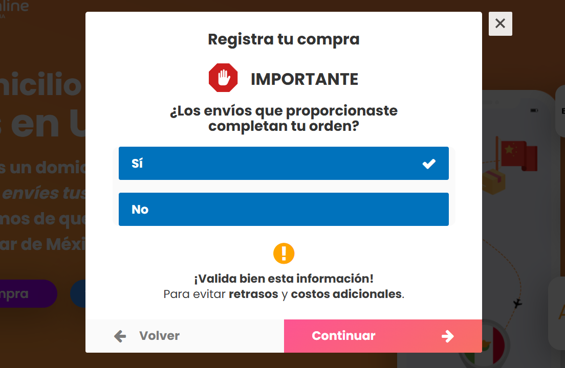 Ilustración para seleccionar si la mercancía es un solo paquete