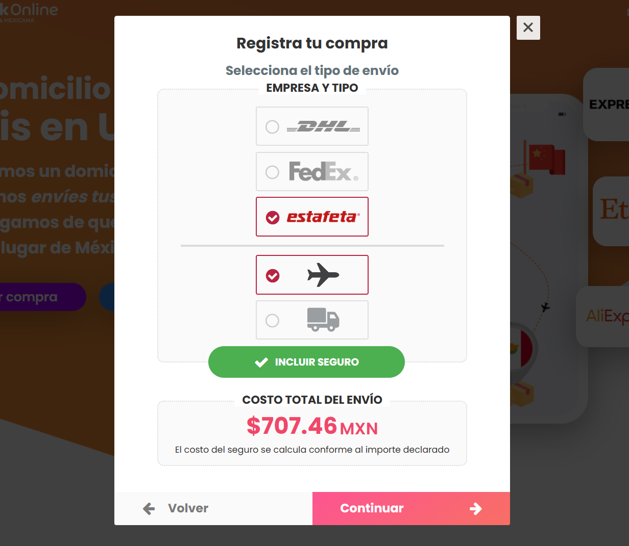 Ilustración para seleccionar tipo de envío y paquetería