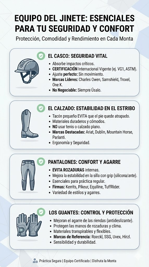 Compones básicos del equipo de equitación