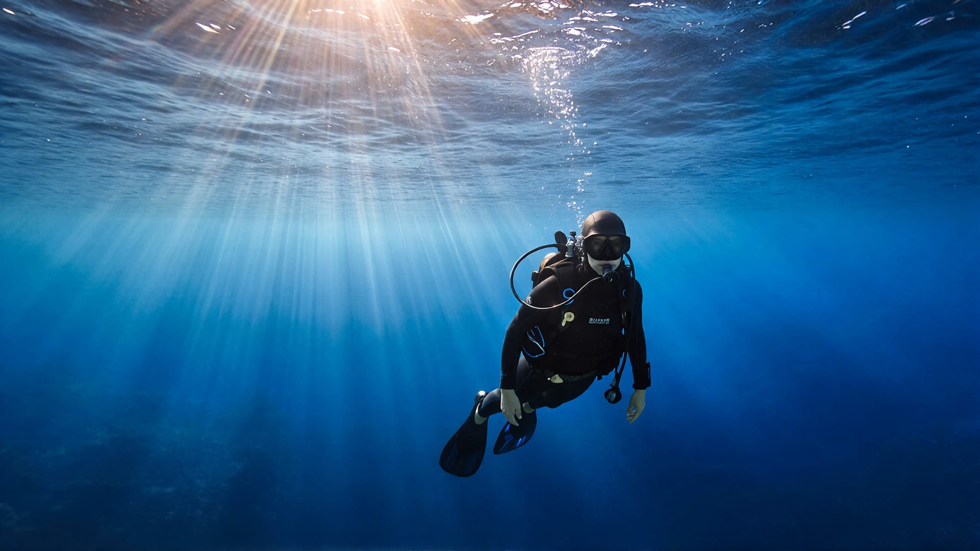 imagen que muestra a buzo portando el equipo completo de scuba