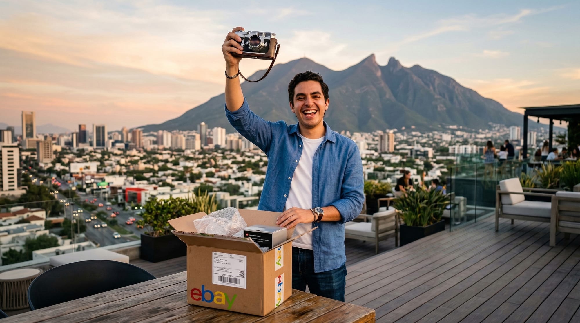 Joven recibiendo un paquete de ebay en México