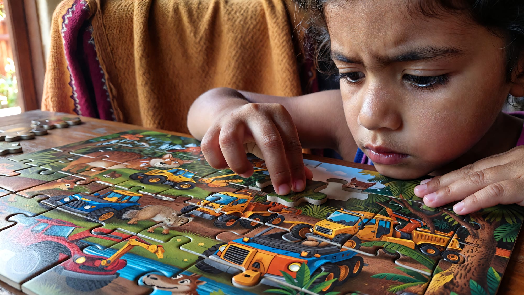 Niña armando un rompecabezas