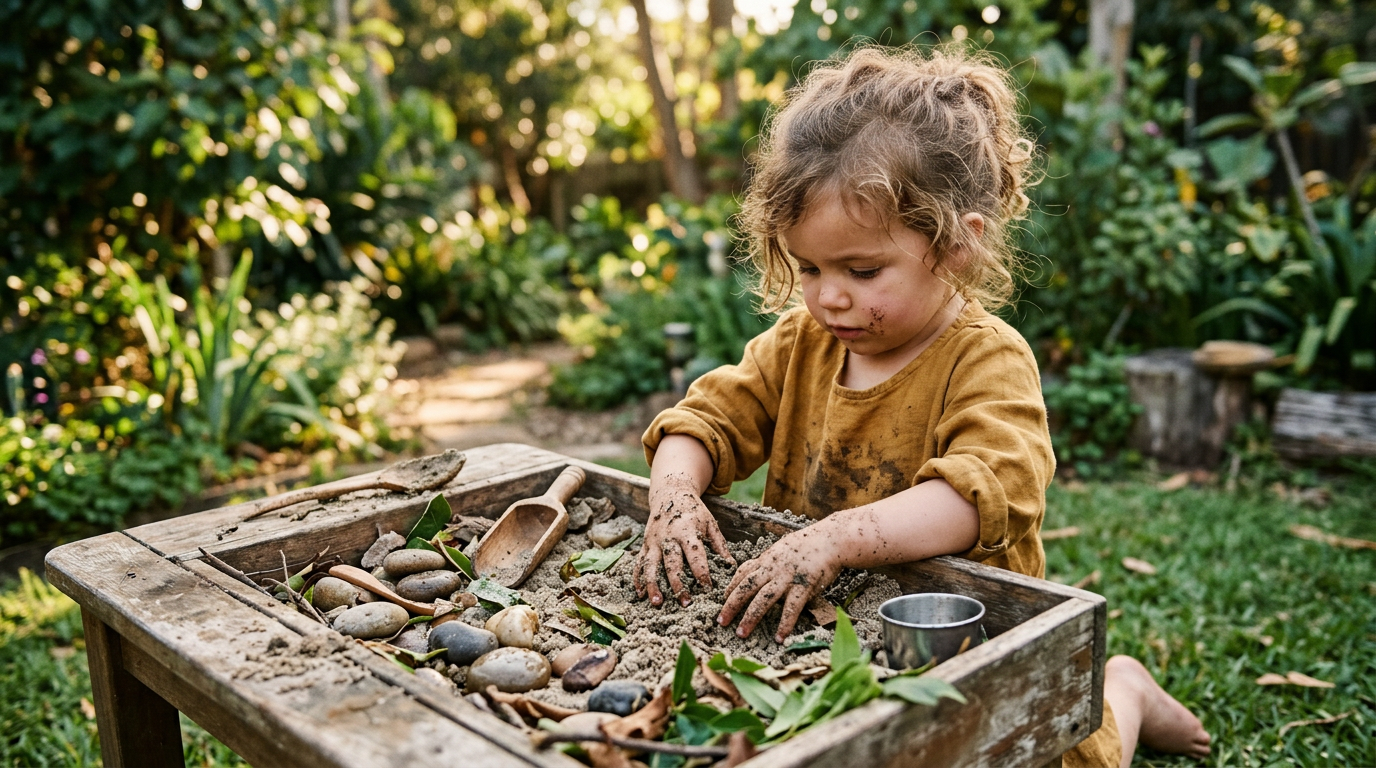 Niña jugando en el patio