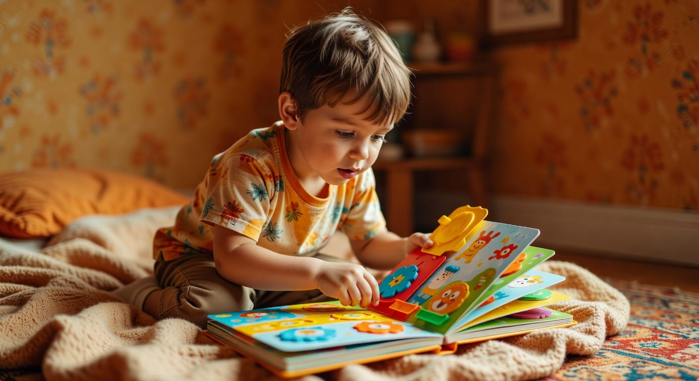 Niño hojeando libro interactivo