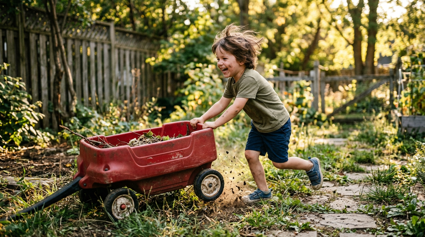 Niño pequeño divirtiendose jugando en el exterior