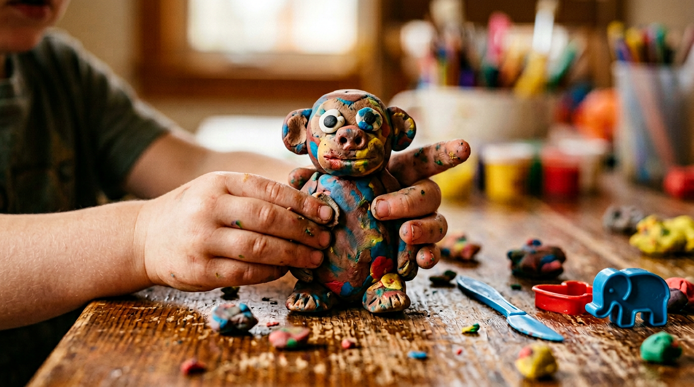 Nene jugando con plastilina