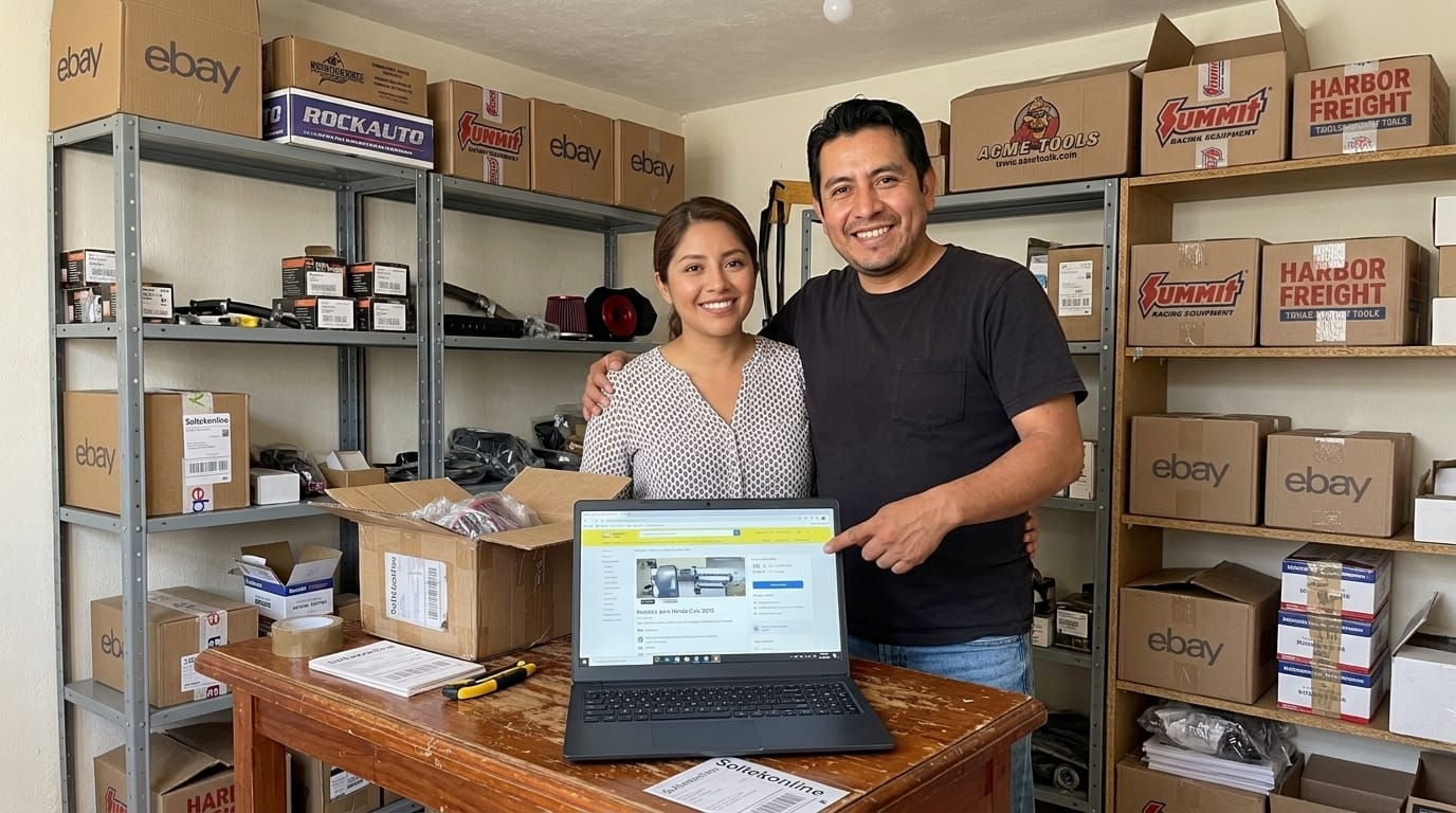 Raul y Mariana orgullos mostrando su store en Mercadolibre
