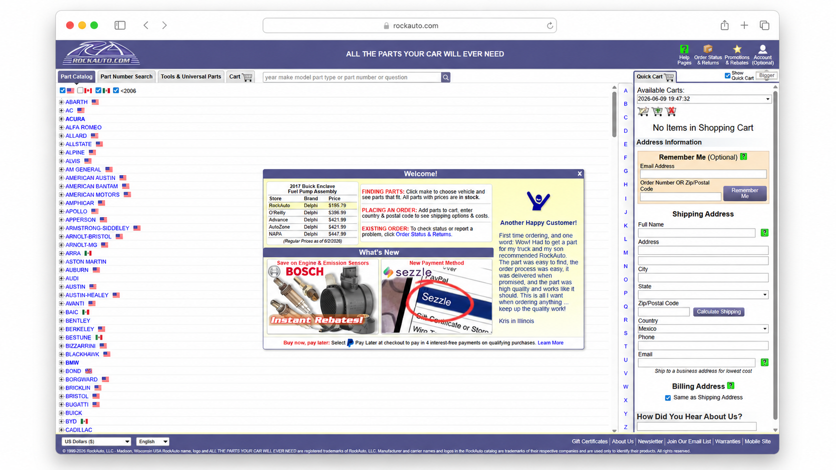homepage de Rock Auto