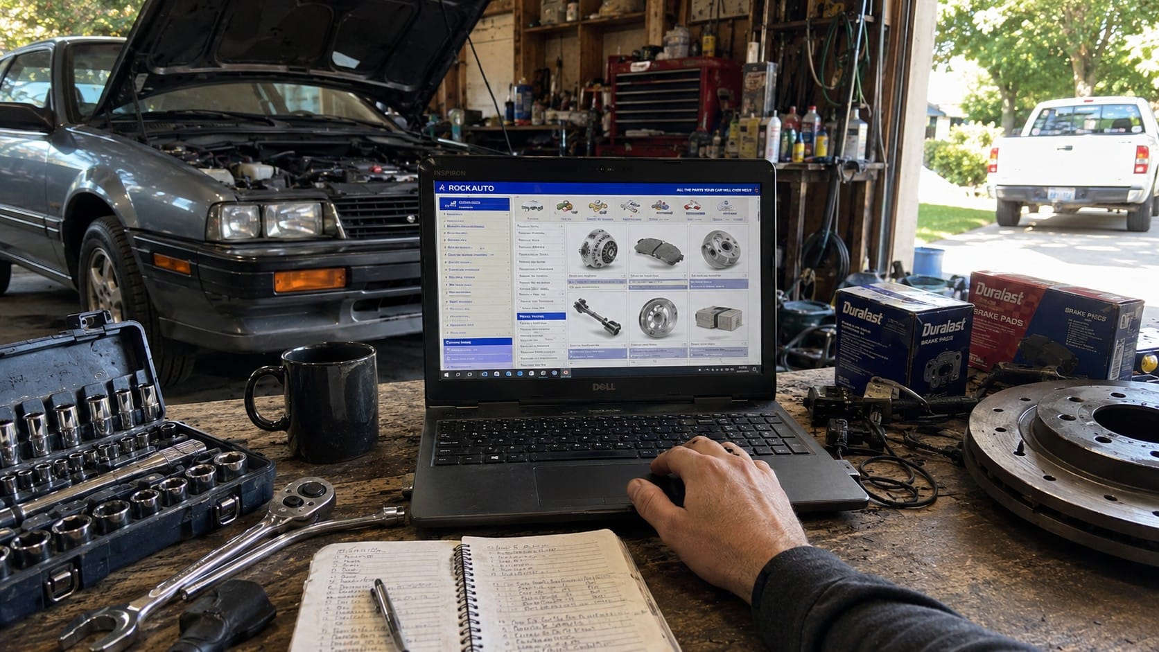 Garage con auto en reparación