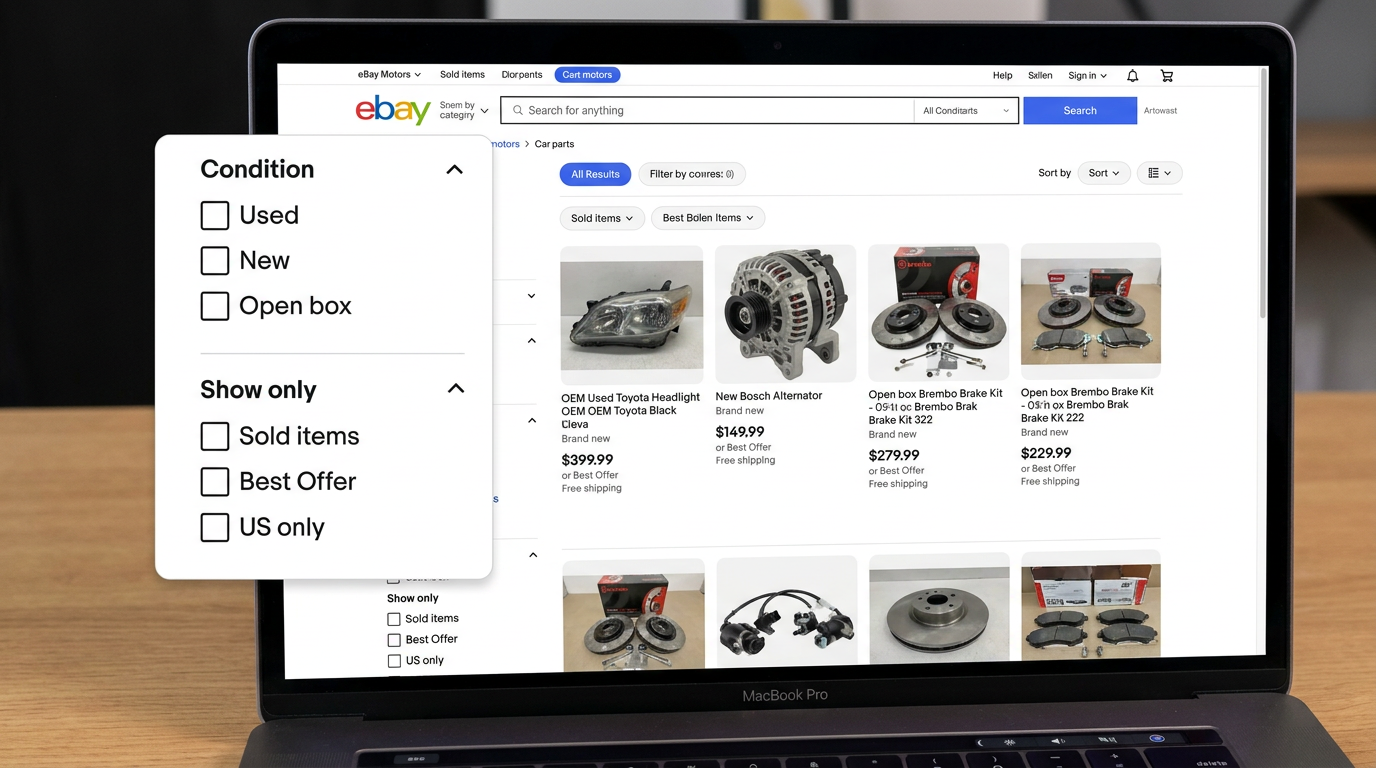 Filtros de condición y precio en eBay Motors