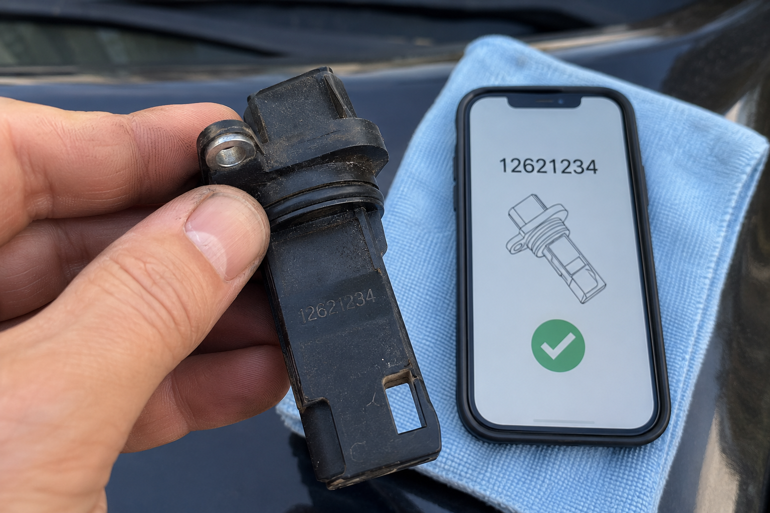Número OEM de una autoparte comparado con la información de compatibilidad mostrada en un celular.
