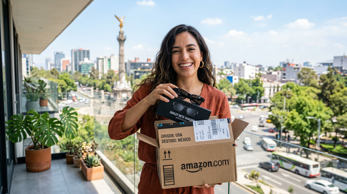 joven con una caja de Amazon en Ciudad de México