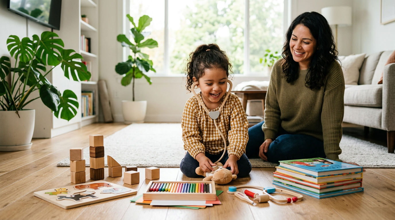 niña pequeña jugando con su mamá