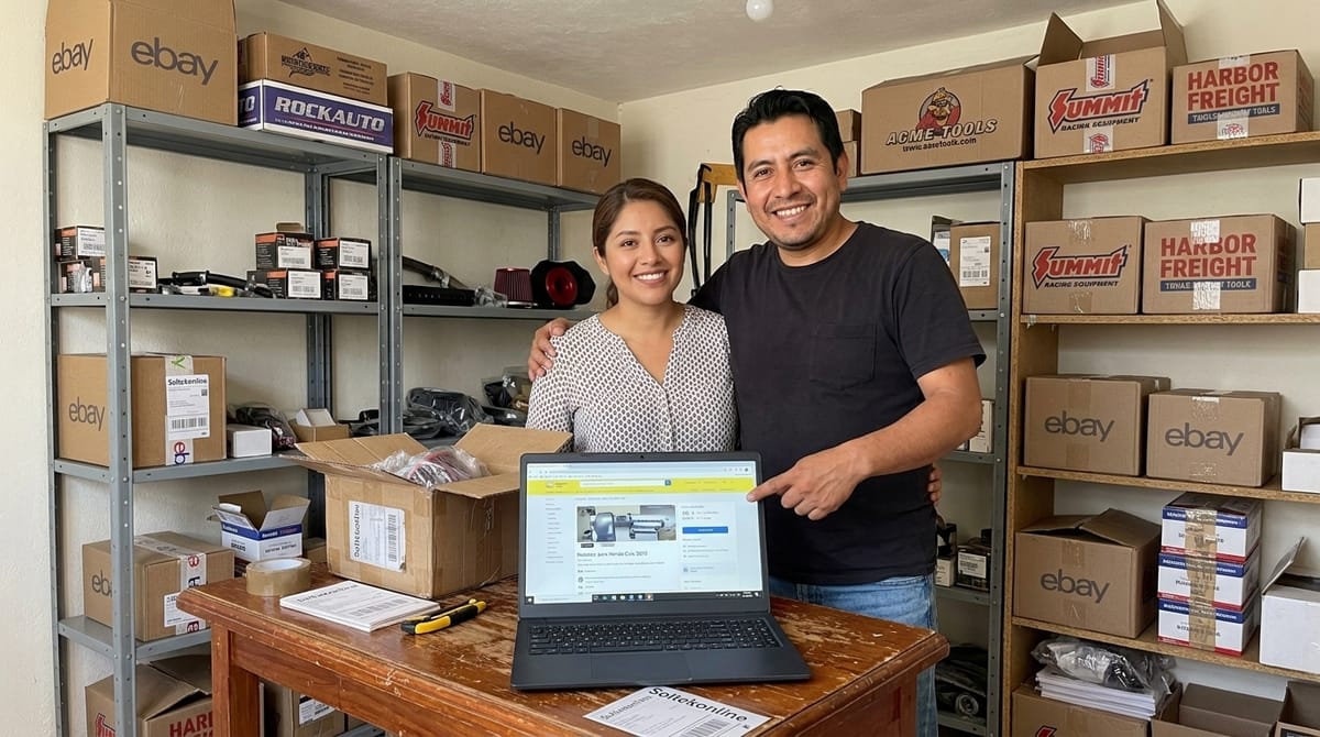 Raul y Mariana orgullos mostrando su store en Mercadolibre