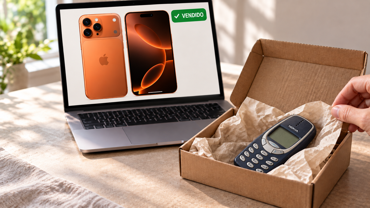 foto de un nokia en una caja en la que según debería venir un iPhone